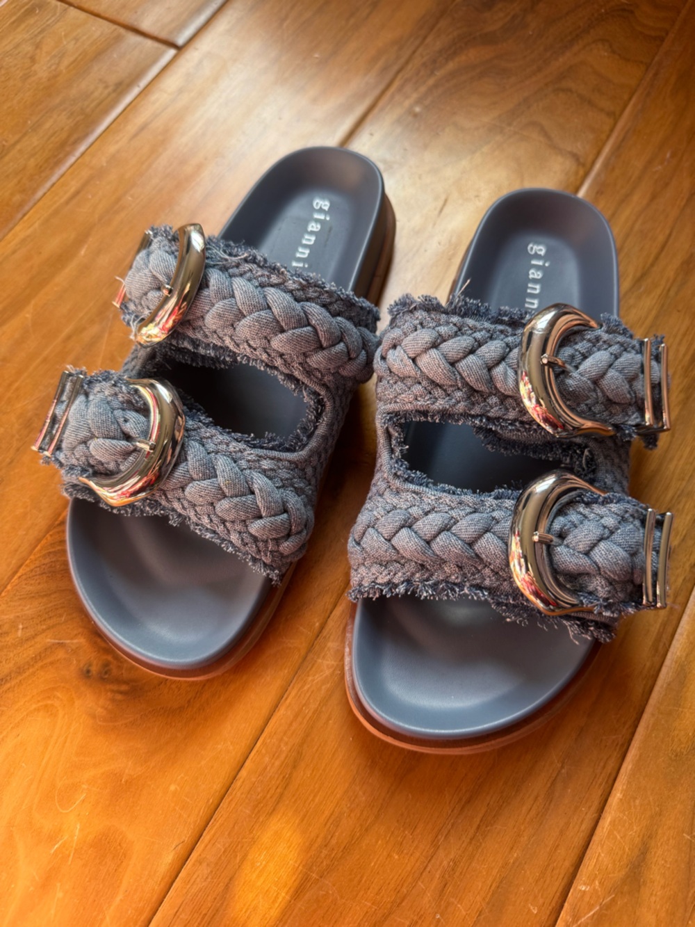 NWT Gianni Bini CecilTwo Braided Denim Double Banded Platform Sandals Sz 6,5 - Picture 9 of 15